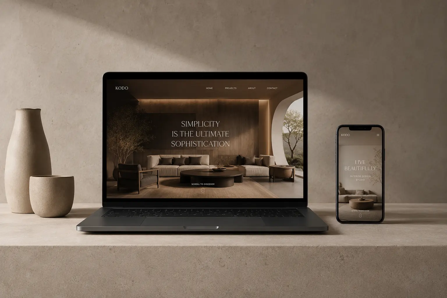 Laptop i telefon pokazujące projekt strony internetowej